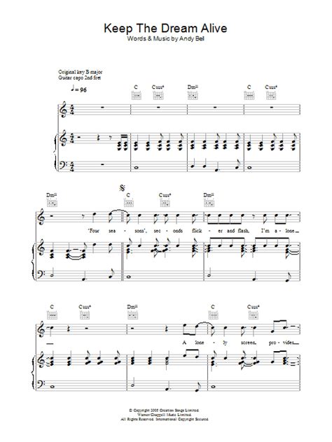 Keep The Dream Alive Sheet Music Oasis Piano Vocal And Guitar Chords