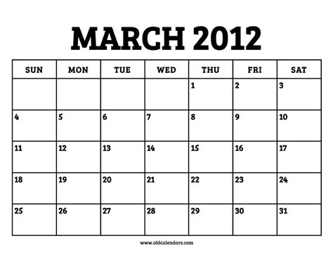 Calendar March 2012 Printable Old Calendars