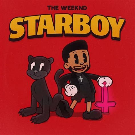 The Cartoon Character Starboy Is Standing Next To A Black Cat On A Red