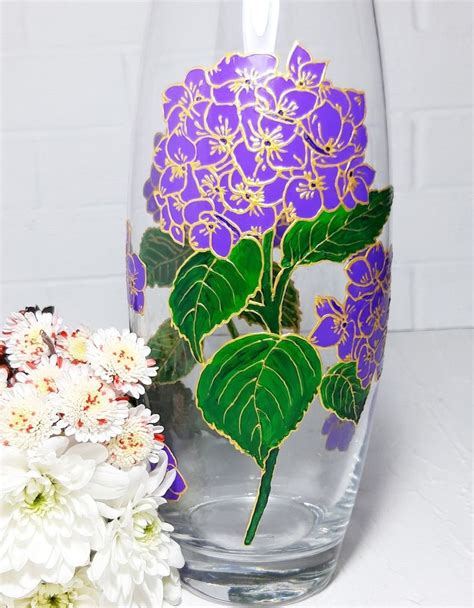 Large Flower Vase Purple Hydrangea Hand Painted Oval T Vase Etsy Large Flower Vases T