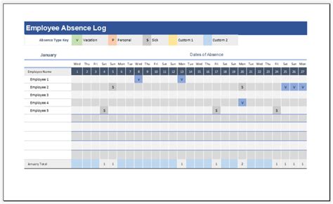 Employee Absence Log Template For Excel Excel Templates