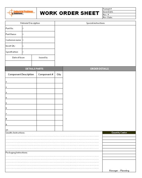6 Work Order Formats Word Excel Templates