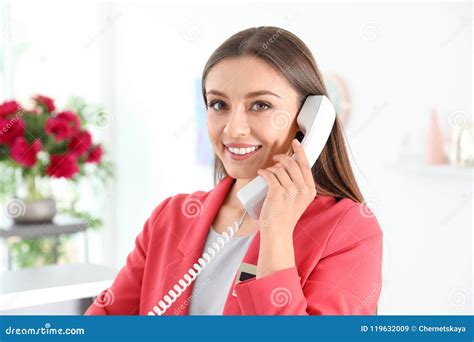 Beauty Salon Receptionist Talking On Phone Stock Image Image Of Staff Reception 119632009