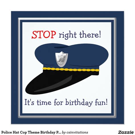 Police Hat Cop Theme Birthday Party Invitation Zazzle Police