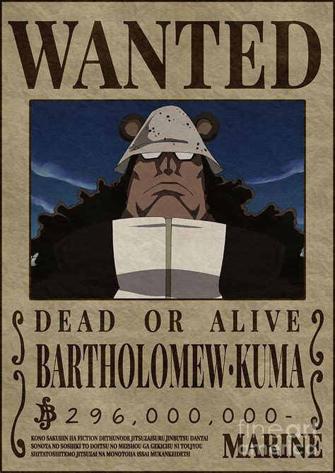 Bartholomew Kuma Bounty One Piece Wanted Digital Art By Anime One Piece