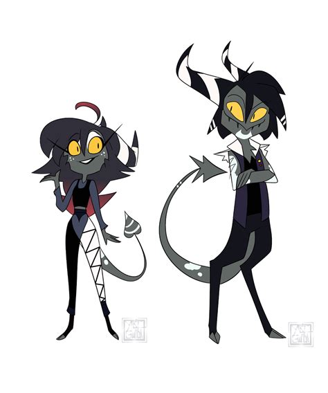 Two Cartoon Characters One With Horns And The Other With Eyes Open Both Wearing Black Clothes