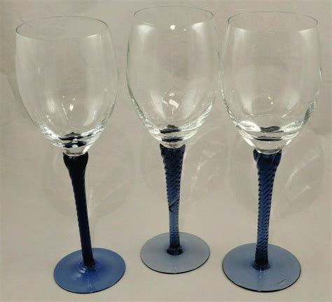 Wine Glass Clear Glass Twisted Bowl Cobalt Blue Twisted Stem Set Of 3