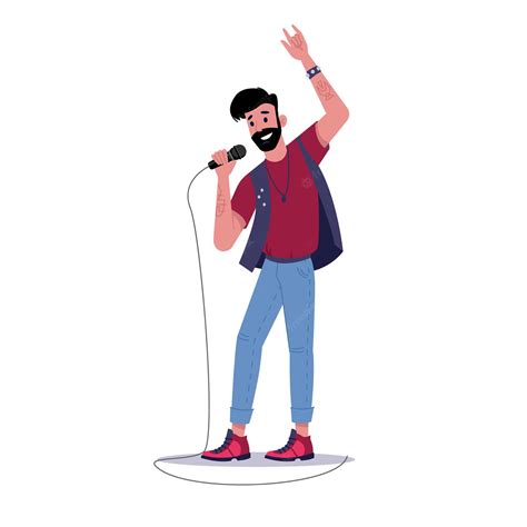 Premium Vector Rock Soloist Singing Into Microphone Isolated Bearded