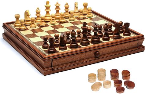 French Staunton Chess And Checkers Set Weighted Pieces Brown And Natura