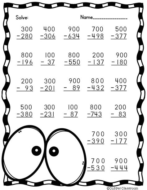 Subtracting 3 Digit Numbers With Zeros Worksheets