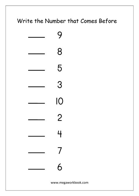 Ordering Numbers Worksheets Missing Numbers What Comes Before And