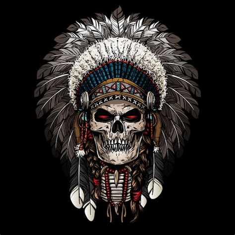 Warrior Of Indian Skull Vector Premium Download