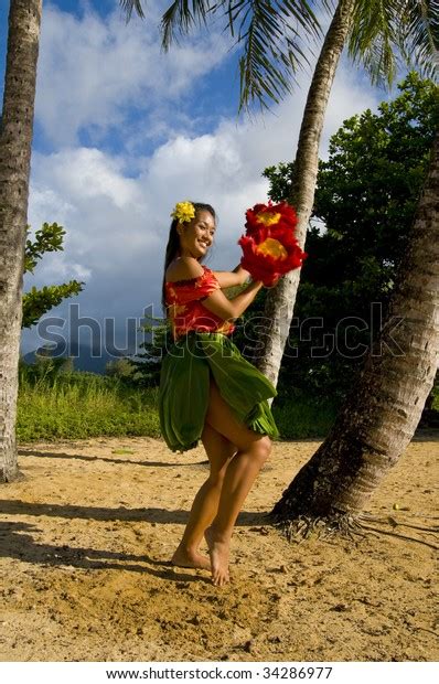 Hawaiian Teenage Girl Dancing Hula On Stock Photo Edit Now 34286977