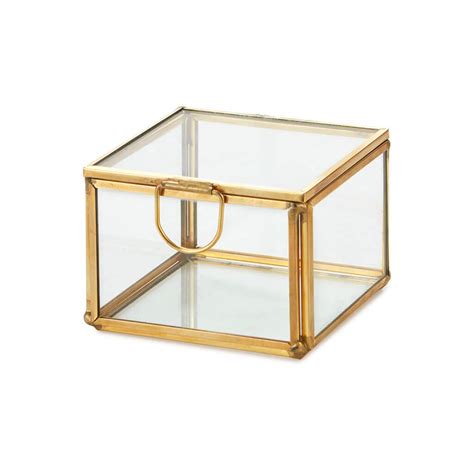 Buy Art India Collections Square Brass Glass Box With Lid And Mirror Base Glass Display Box