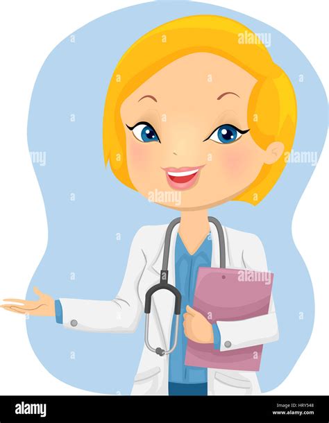 Illustration Of A Blonde Girl Doctor Holding A Clipboard Presenting