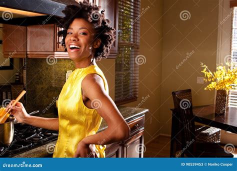 African American Woman Cooking In The Kitchen Stock Image Image Of Cheerful Enjoyment