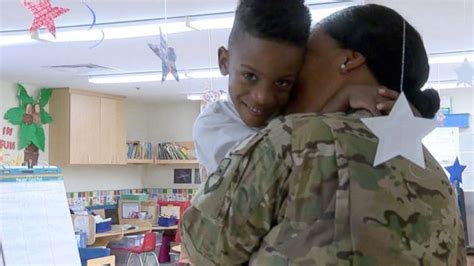 Military Mom Surprises Son Over Babe Intercom After Returning Home From Deployment ABC News