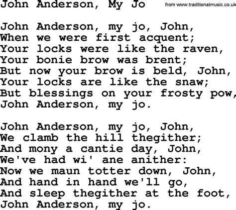 John Anderson My Jo Rober Burns Songs And Lyrics