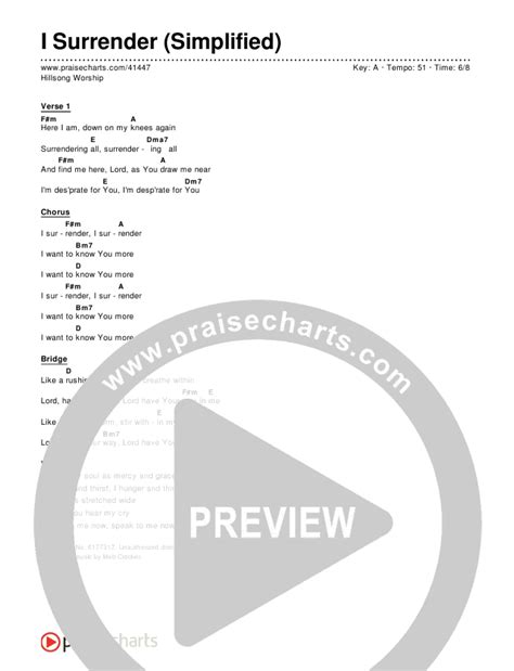 I Surrender Simplified Chords PDF Hillsong Worship PraiseCharts