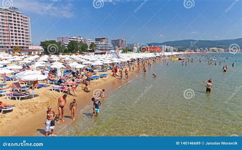 Sunny Beach Full Of People Bulgaria Editorial Stock Image Image Of