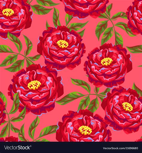 Seamless Pattern With Peony Flowers Bright Buds Vector Image