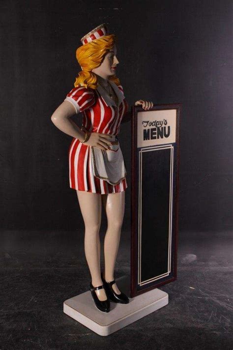 Waitress With Menu Board Life Size Statue Lm Treasures