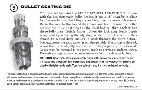 Bullet Seating Die Adjustment When Using Fcd Lee Loader
