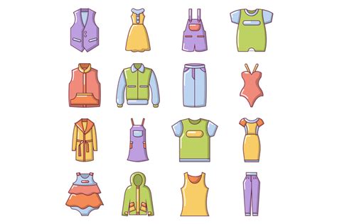 Fashion Clothes Wear Icons Set Cartoon Style Gamedev Market