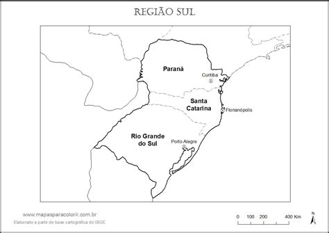 Mapa Região Sul Para Colorir