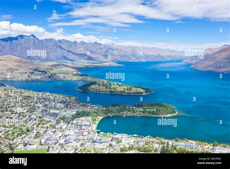 Queenstown South Island New Zealand Aerial View Of Downtown Queenstown