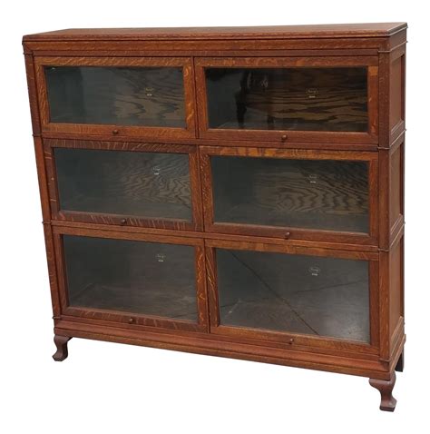 C.1900 Macey Antique Oak Double Barrister Bookcase | Chairish