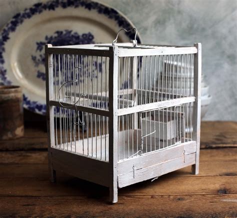 Antique Wire Bird Cage French White Wooden Travel Birdcage | Cage