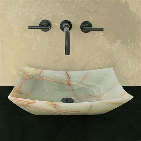 Terra Acqua Montecito Green Onyx Stone Vessel Rectangular Bathroom Sink