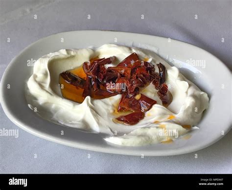 Turkish Appetizer Atom Fried Dry Red Pepper With Yogurt Yoghurt