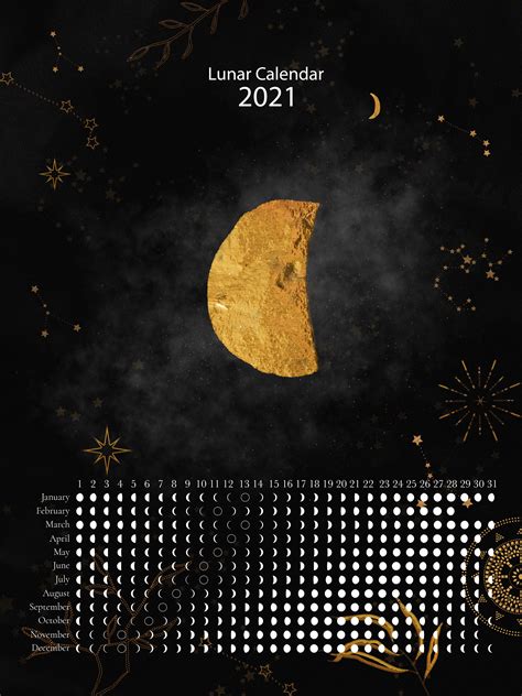 2021 Moon Phases Calendar Lunar Cycle Moon Phases Poster Etsy