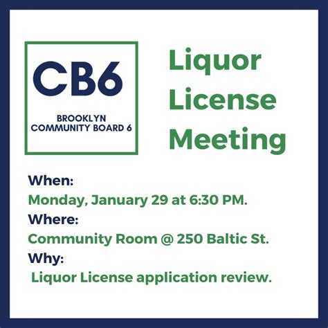 Cb6 Liquor License Meeting Monday January 29
