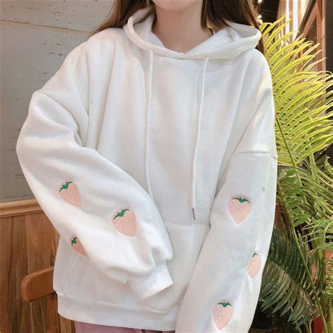 Merry Pretty Korean Fashion Ulzzang Hooded Sweatshirt Women Steawberry Embroidery Oversized Warm
