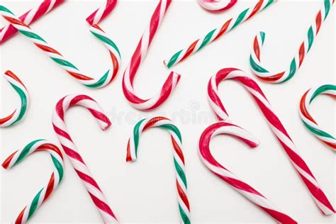 Colorful Candy Canes Red White And Green On White Background Stock