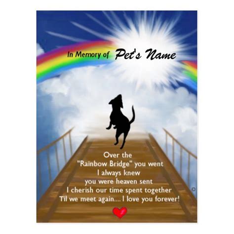 The rainbow bridge is a heartwarming poem about the loss of our beloved pets. Rainbow Bridge Memorial Poem for Dogs Postcard | Zazzle ...