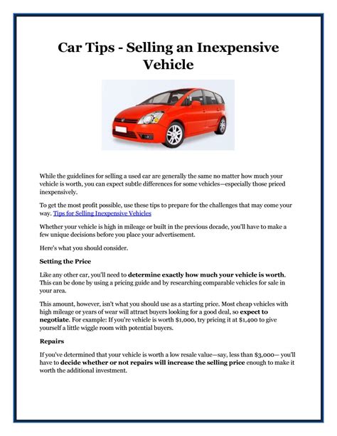 Car Tips Selling An Inexpensive Vehicle By Isobel Cartwright Issuu