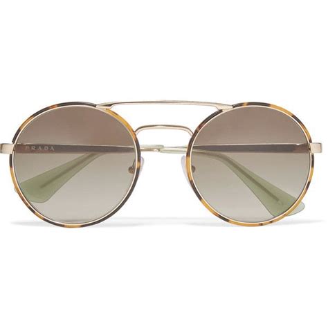 prada round frame tortoishell acetate and gold tone sunglasses 970 pen via polyvore featuring