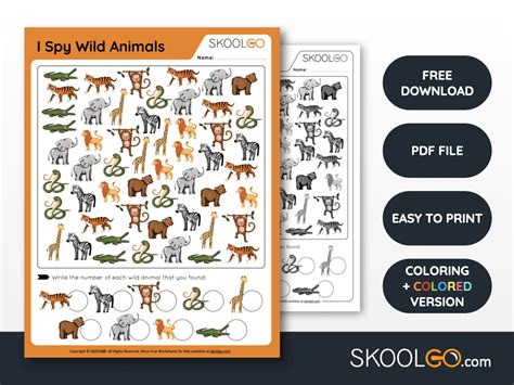 I Spy Wild Animals Free Worksheet Skoolgo