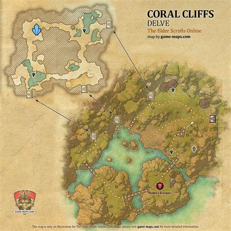 Eso Coral Cliffs Delve Map With Skyshard And Boss Location In High Isle