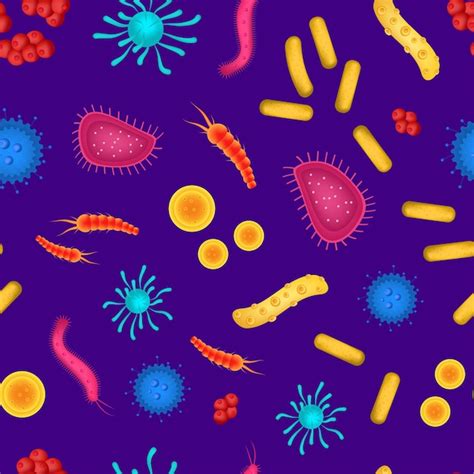 Vírus 3d Detalhados Realistas E Bactérias Sem Costura De Fundo