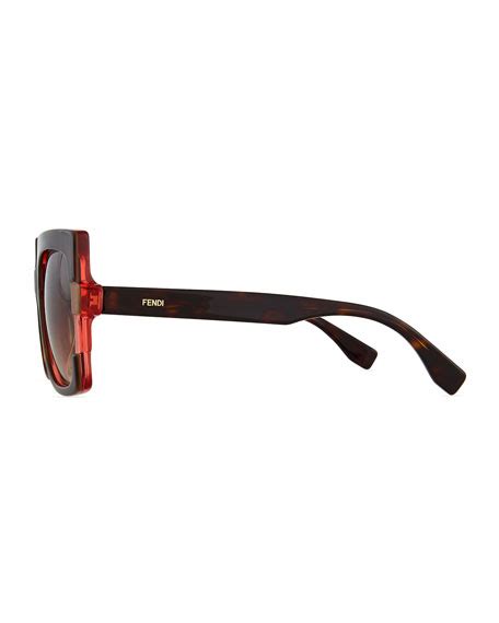 Fendi Large Square Colorblock Sunglasses Havana Red