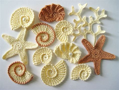 Crochet Sea Motifs Set Of 12 Sea Shells Sea Stars