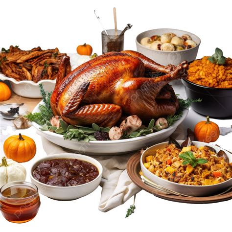 Homemade Roasted Turkey With Other Dishes Thanksgiving Day Turkey Food Turkey Meat Png