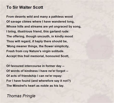 To Sir Walter Scott To Sir Walter Scott Poem By Thomas Pringle