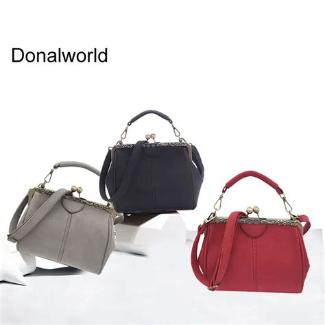 Donalworld Women Vintage Kiss Lock Handbag Imitation Pu Leather