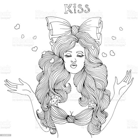 Vector Drawing Glamorous Girl Pulling Lips To Flying Kiss Stock